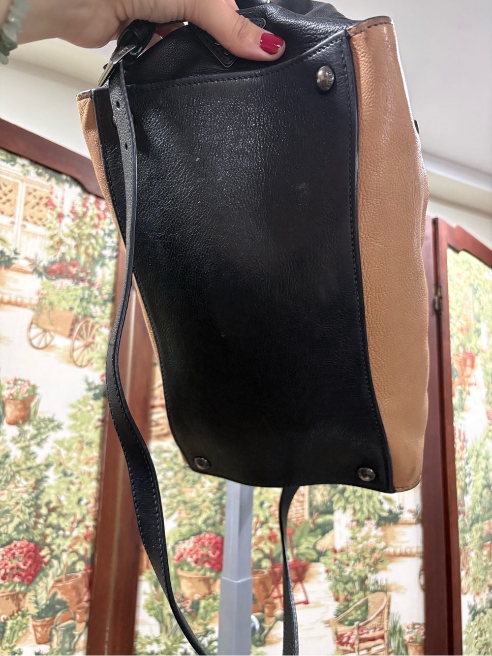 Prada Glance Pomice Two-Tone Tan and Black Leather Satchel - Picture 3 of 16